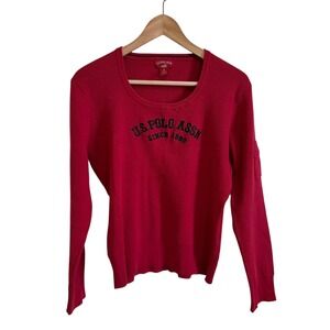 US Polo Assn Red Long Sleeve Ribbed‎ Knit Top Pullover 1X Casual